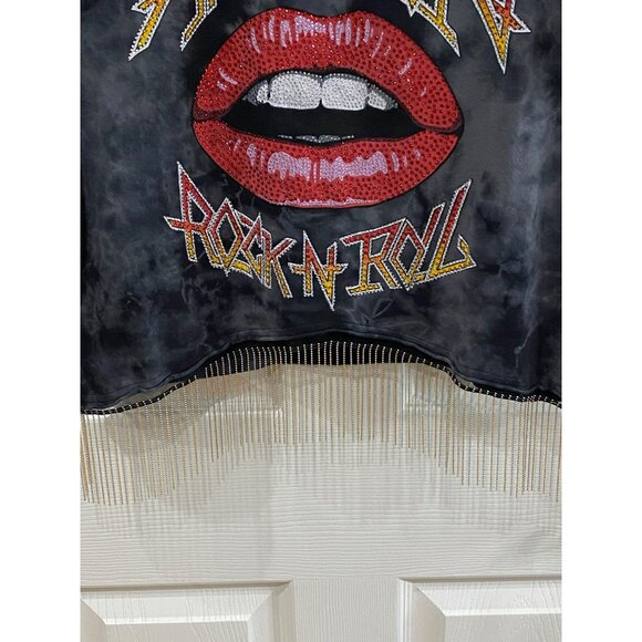 New Affliction Lips Rock N Roll Jeweled Beaded Fringe Size S/M - Picture 7 of 9